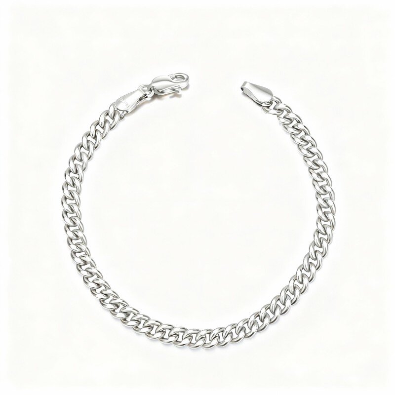 10K White Gold Curb Chain Bracelet-10