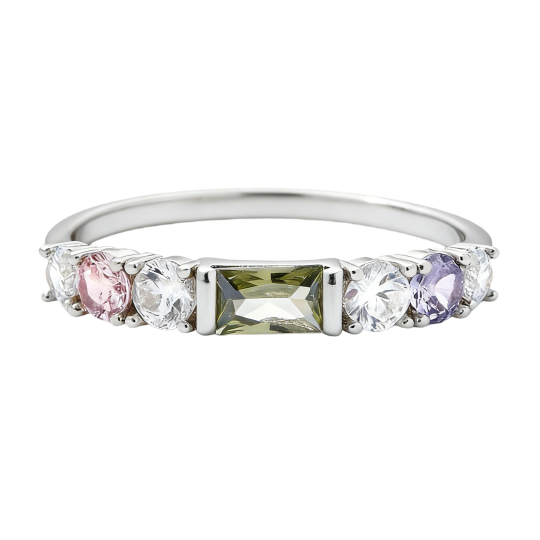 Anillo apilable de oro blanco de 10 quilates con cristal talla cojín