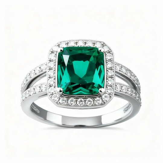 10K White Gold Cushion Cut Engagement Ring