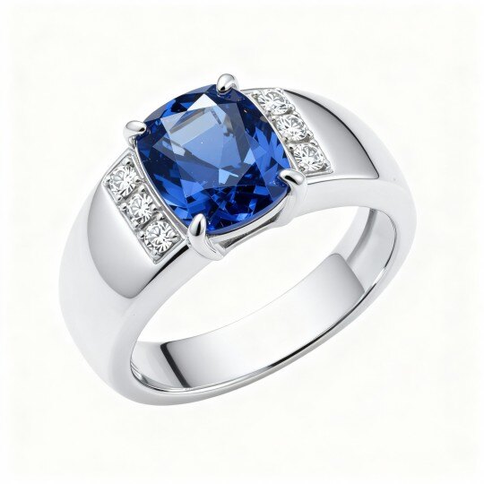 Bague de fiançailles en or blanc 10 carats, taille coussin