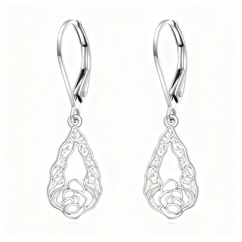 10K White Gold Daffodil Drop Earrings-1
