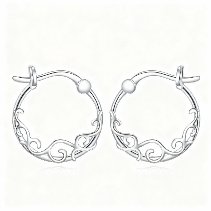 10K White Gold Daffodil Hoop Earrings-20