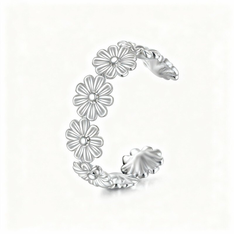 Platinum with White Gold Plated Daisy Cuff Earrings-1