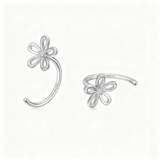 10K White Gold Daisy Drop Earrings