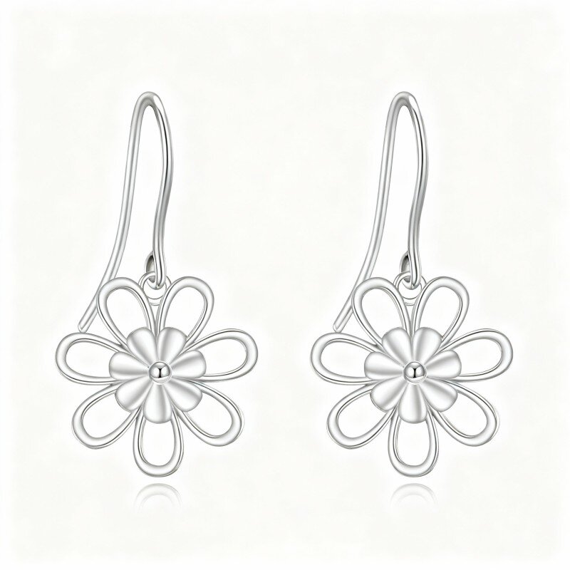 10K White Gold Daisy Drop Earrings-1