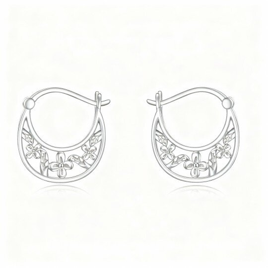 10K White Gold Daisy Hoop Earrings