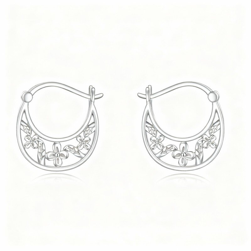10K White Gold Daisy Hoop Earrings-1