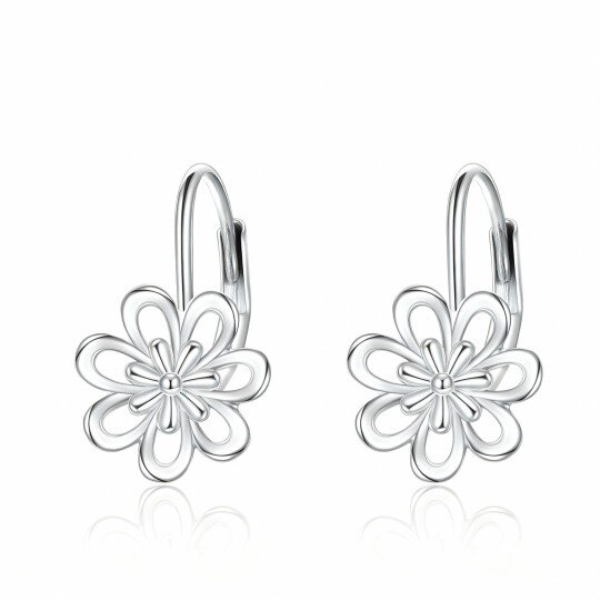 10K White Gold Daisy Hoop Earrings