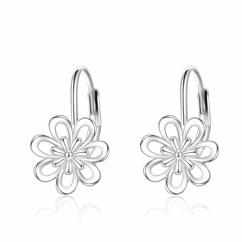10K White Gold Daisy Hoop Earrings-2