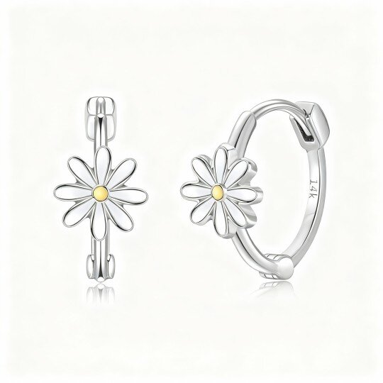 10K White Gold Daisy Hoop Earrings