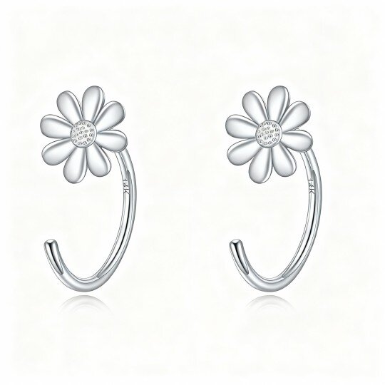 10K White Gold Daisy Hoop Earrings