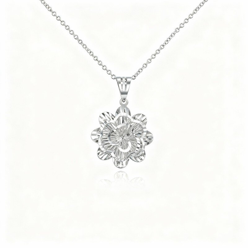 10K White Gold Daisy Pendant Necklace-5