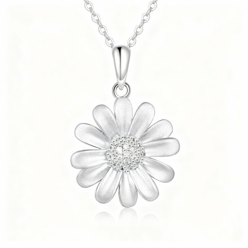 قلادة من الذهب الأبيض عيار 10 قيراط مرصعة بالزركونيا المكعبة على شكل زهرة الأقحوان-10