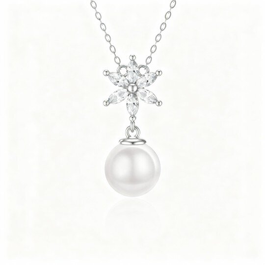 Colar com pendente de margarida em ouro branco 9K e zircónias cúbicas