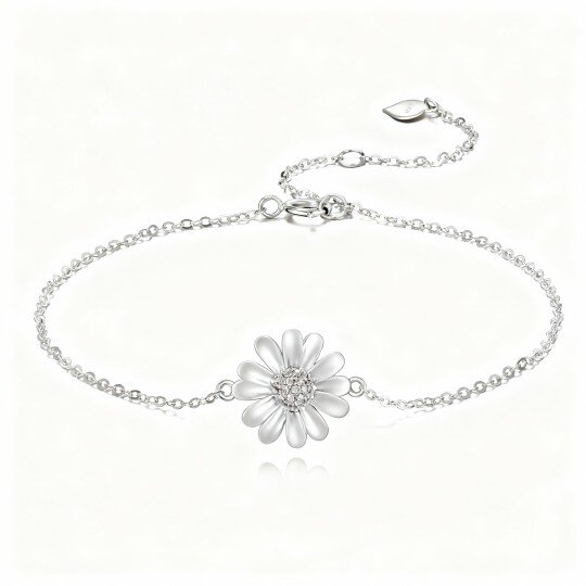 10K White Gold Daisy Single Layer Charm Anklet