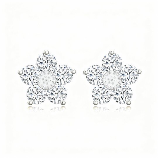 10K White Gold Cubic Zirconia Daisy Stud Earrings