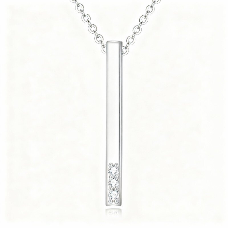 10K White Gold Diamond Bar Bar Necklace-6