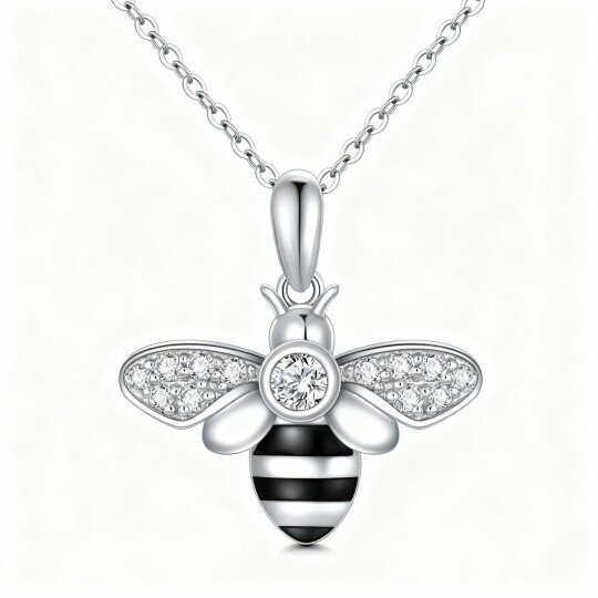 10K White Gold Diamond Bee Pendant Necklace