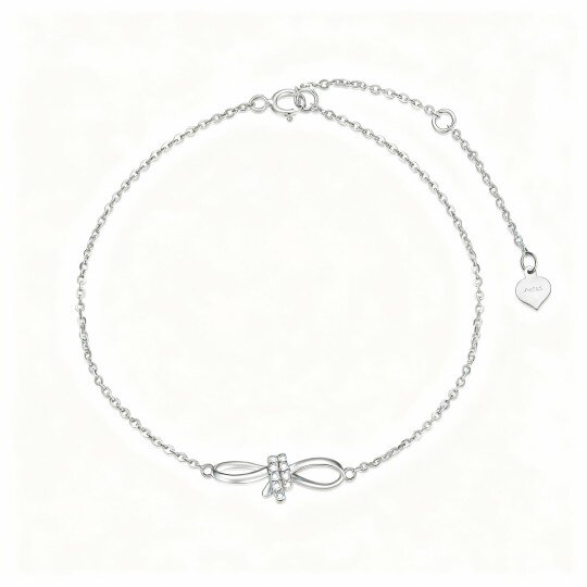 10K White Gold Diamond Bow & Heart Charm Bracelet