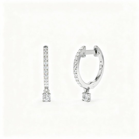 10K White Gold Diamond Circle Drop Earrings