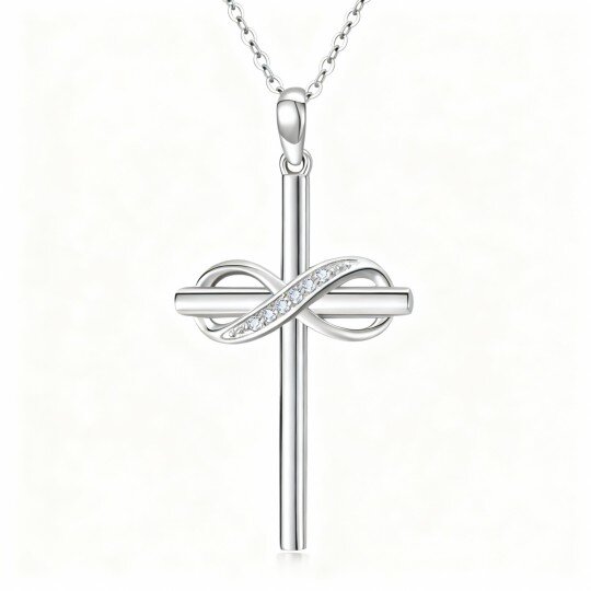 10K White Gold Diamond Cross & Infinity Symbol Pendant Necklace