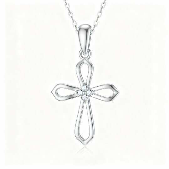 10K White Gold Diamond Cross Pendant Necklace