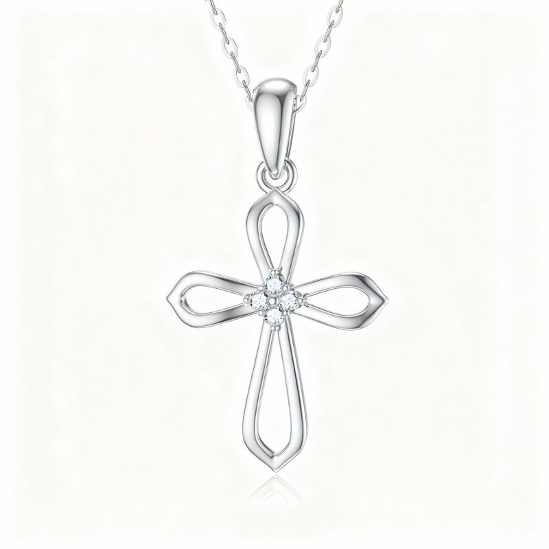 10K White Gold Diamond Cross Pendant Necklace-18