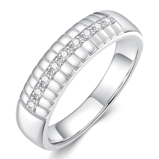 Platinum with White Gold Plated Diamond Custom Personalized Engraving Wedding Ring