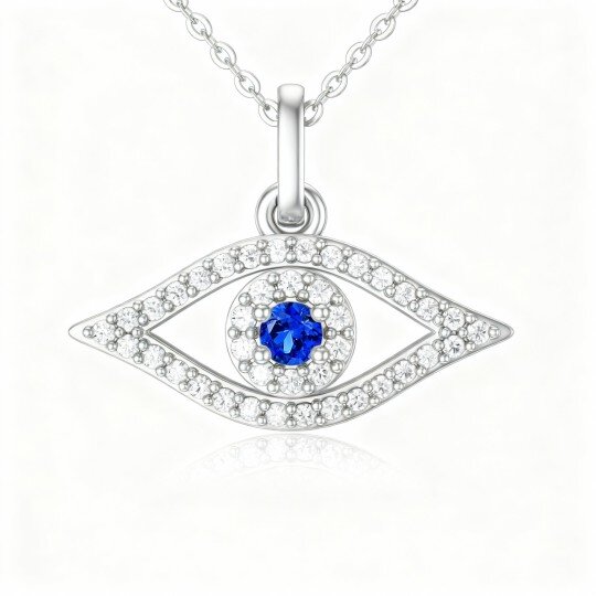 Colar com pendente de olho grego em ouro branco de 14 quilates com zircónias cúbicas e diamantes