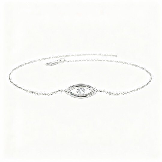 Colar com Pendente Olho Grego em Ouro Branco 10K com Diamantes