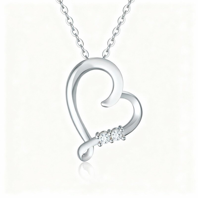 9K White Gold Diamond Heart Pendant Necklace-5