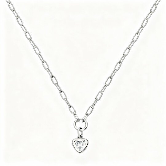 10K White Gold Diamond Heart Pendant Necklace