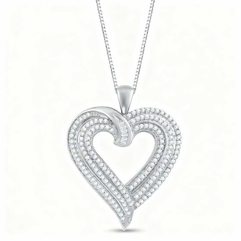 9K White Gold Diamond Heart Pendant Necklace-20