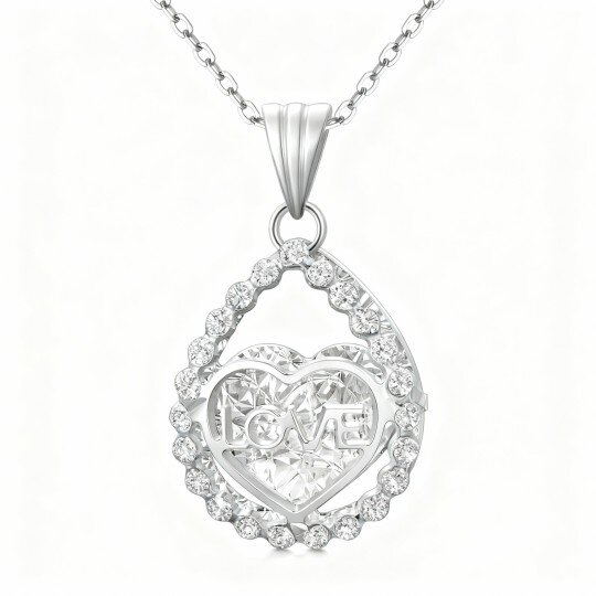 10K White Gold Diamond Heart Pendant Necklace