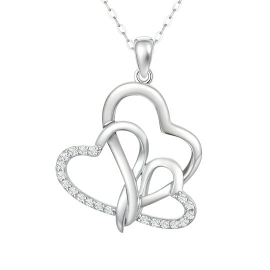 10K White Gold Diamond Heart With Heart Pendant Necklace