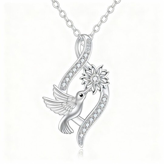 Colar com pendente de colibri e símbolo do infinito em ouro branco 10K com diamantes