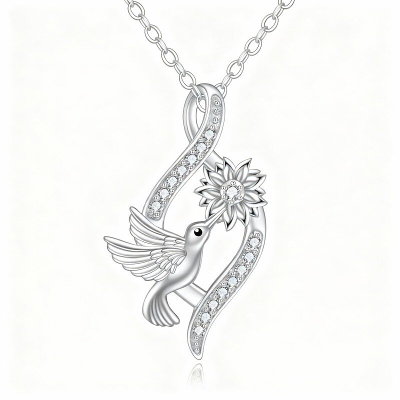 10K White Gold Diamond Hummingbird & Infinity Symbol Pendant Necklace-15