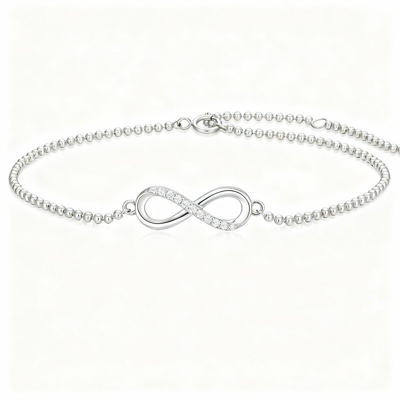 Pulsera con dije de símbolo de infinito de oro blanco de 10 quilates y diamantes-3