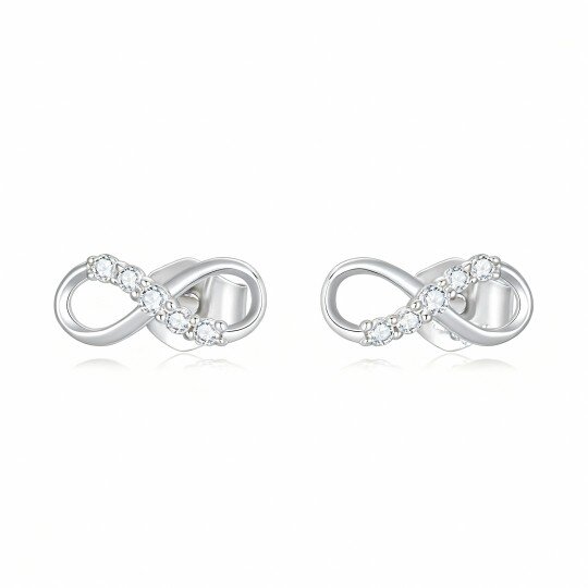 10K White Gold Diamond Infinity Symbol Stud Earrings