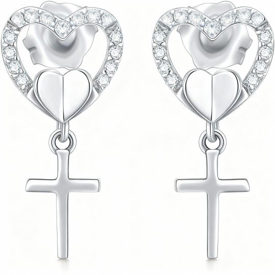 10K White Gold Diamond & Moissanite Heart Stud Earrings