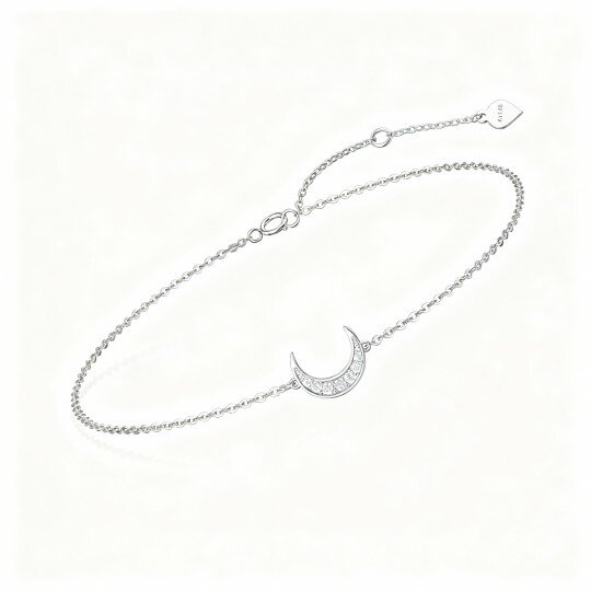 10K White Gold Diamond Moon Charm Bracelet