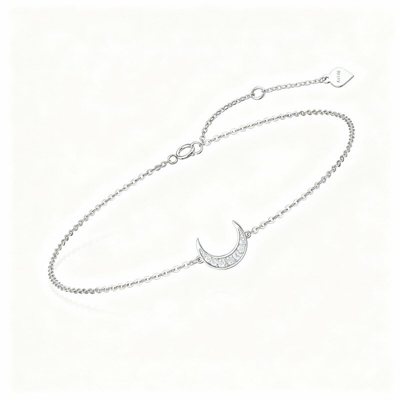 Pulseira com pendente de lua em ouro branco 10K e diamantes-1