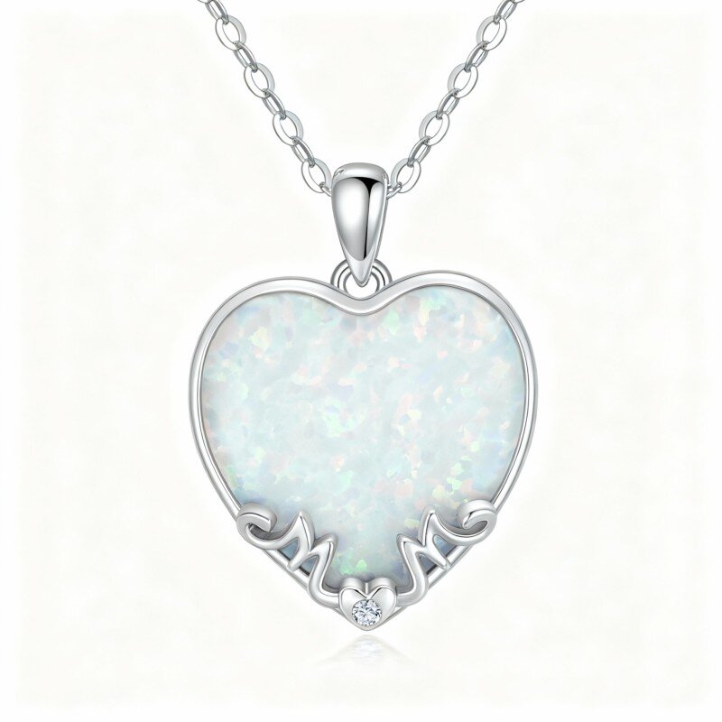 10K White Gold Diamond & Opal Heart Pendant Necklace-13