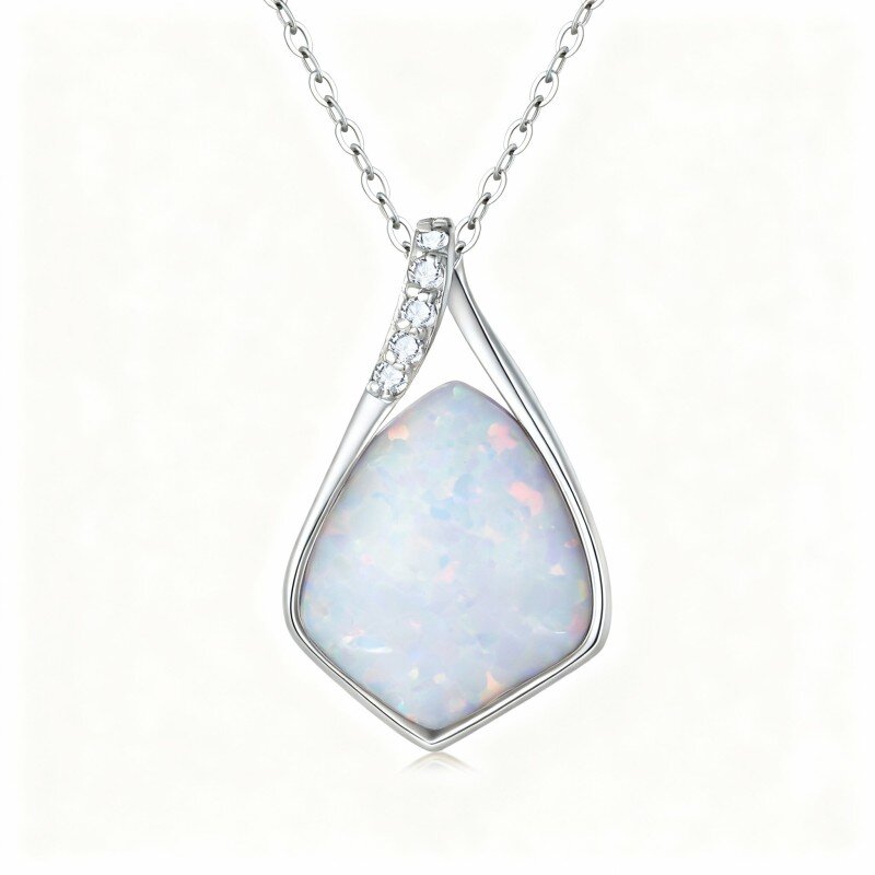 10K White Gold Diamond & Opal Pendant Necklace-19