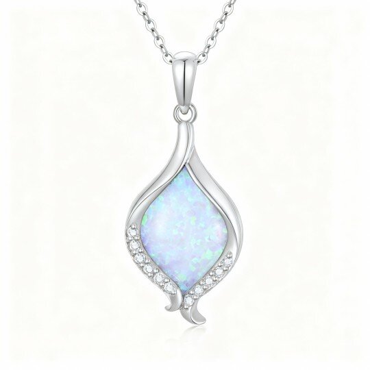 Colar com pendente em ouro branco 10K com diamantes e opalas