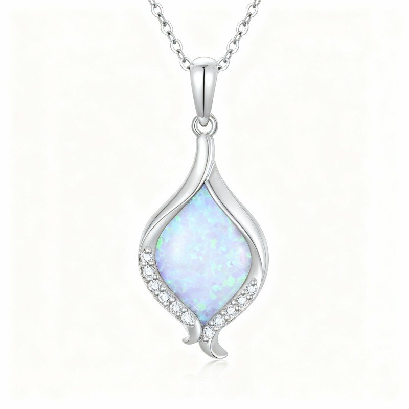 10K White Gold Diamond & Opal Pendant Necklace-15
