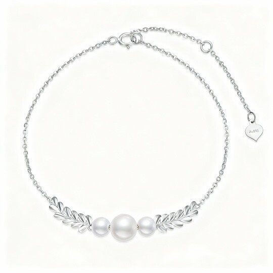 Pulsera con dije de hojas de oro blanco de 9 quilates, diamantes y perlas