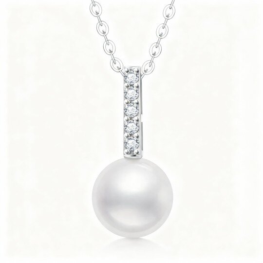 Halskette mit Anhänger aus 10-karätigem Weißgold mit Diamanten und Perlen
