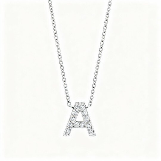 10K White Gold Diamond Personalized Initial Letter Pendant Necklace