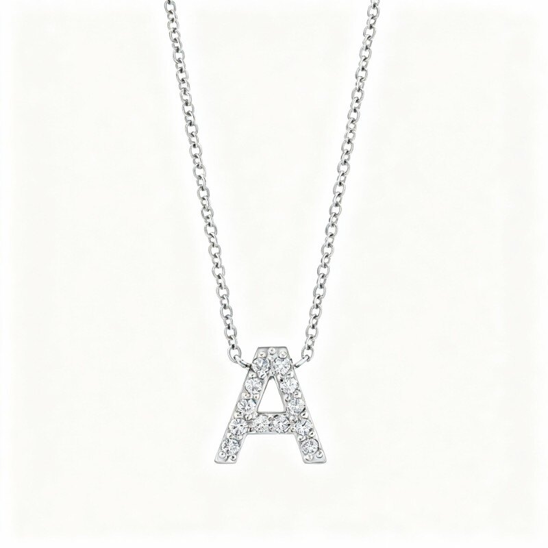 14K White Gold Diamond Personalized Initial Letter Pendant Necklace-1